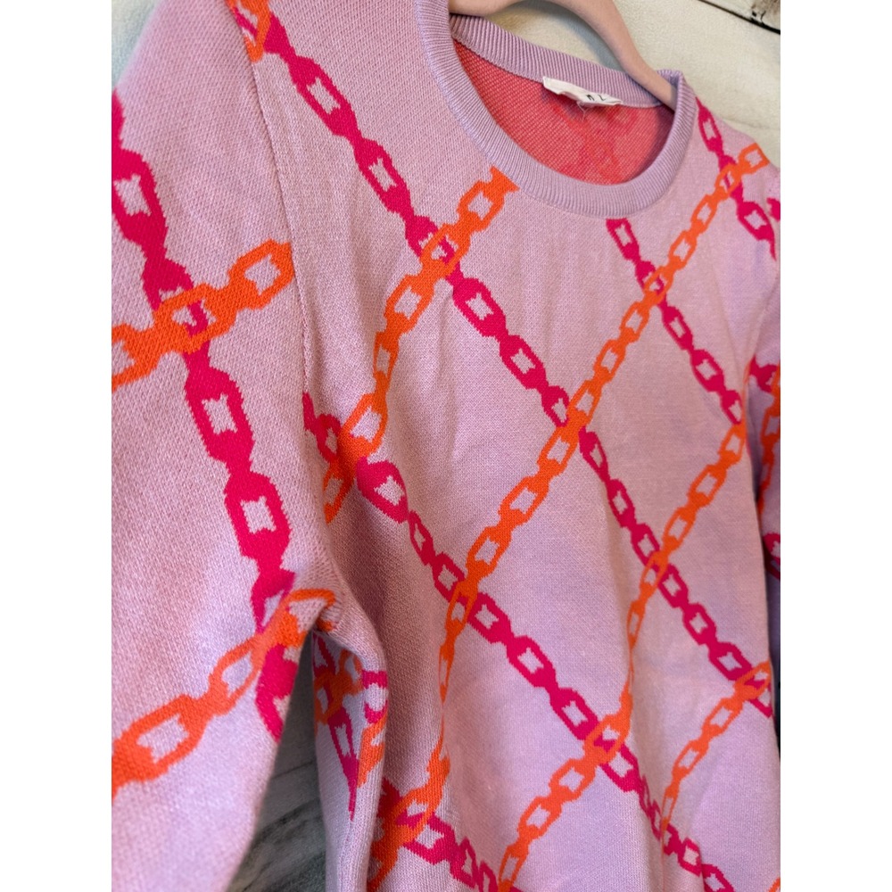 THML Lavender Pink Orange Chain Link Diamond Crewneck Sweater TMK1887-U Mens M - Picture 2 of 6